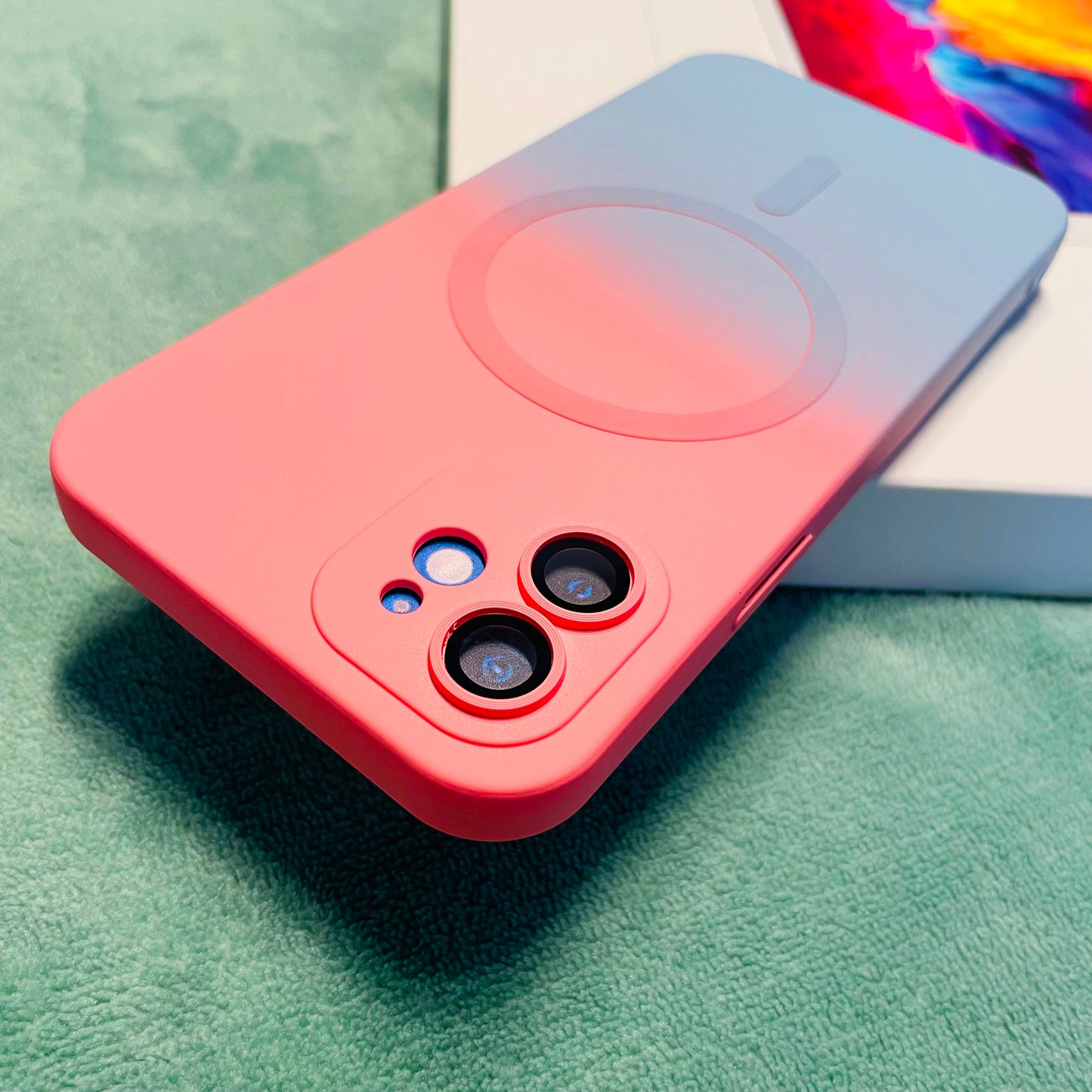 New Liquid Silicone Two-Color Gradient Magnetic with Lens Protector Case for iPhone