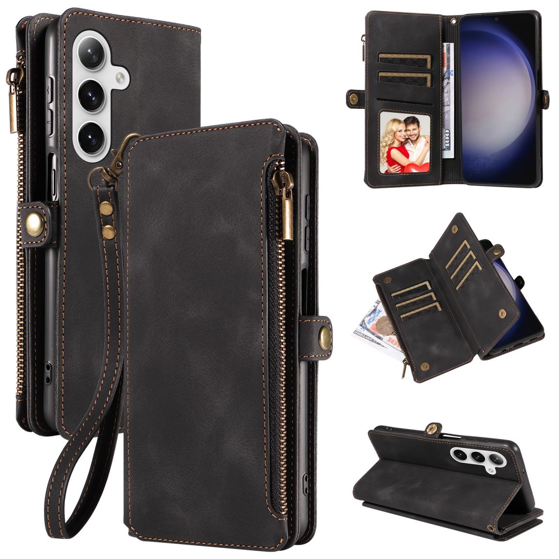 New RFID Blocking Zipper Wallet Leather Phone Case for Samsung