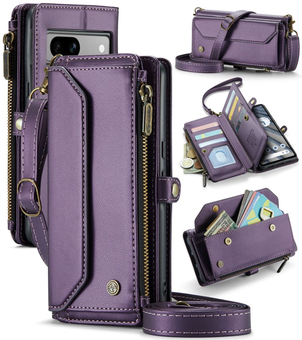 New RFID Blocking Zipper Wallet Supports Wireless Charging with Long and Short Lanyard Leather Phone Case for Google