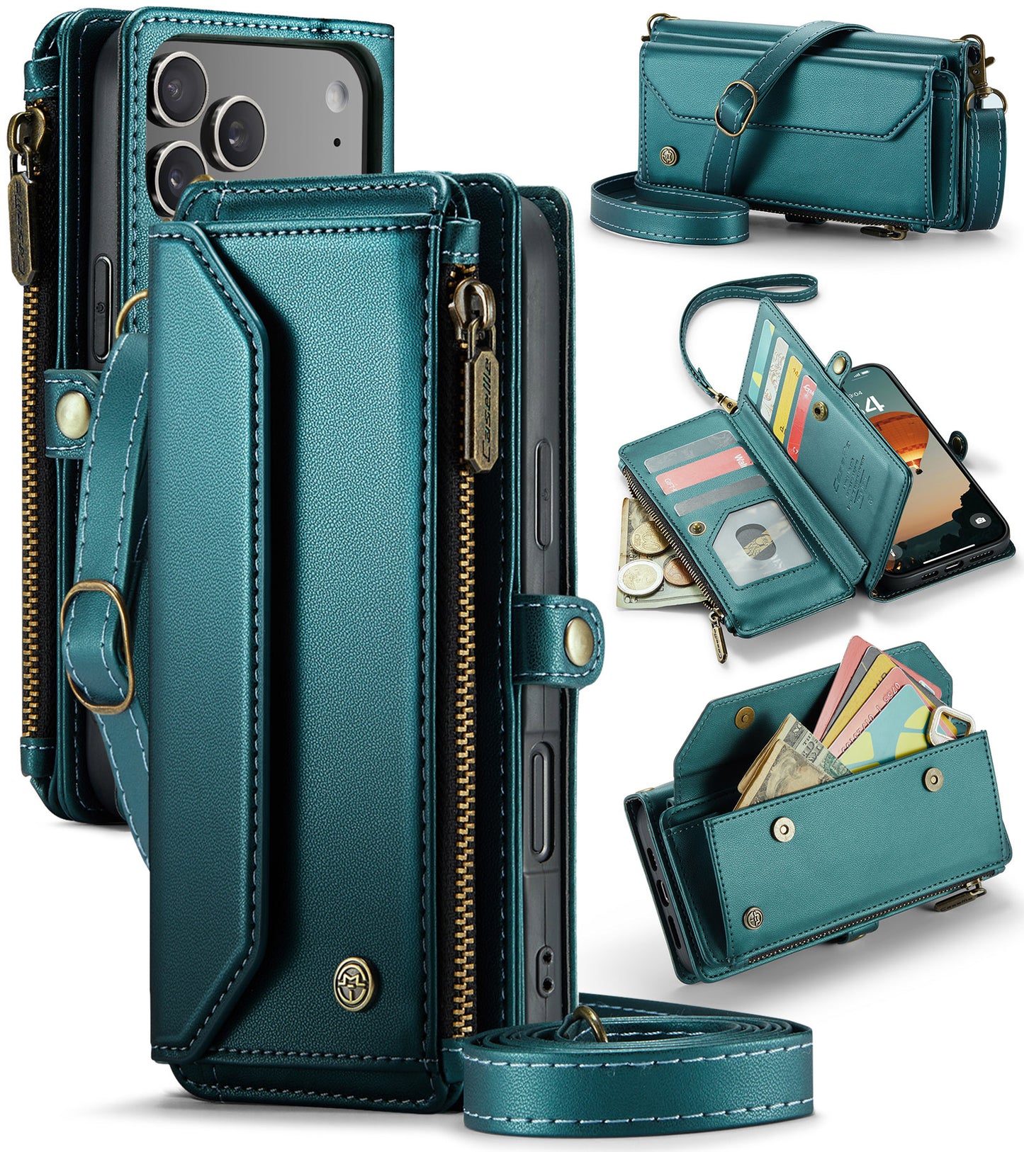 New RFID Blocking Zipper Wallet Supports Wireless Charging with Long and Short Lanyard Leather Phone Case for iPhone Air/17/17 Pro/17 Pro Max