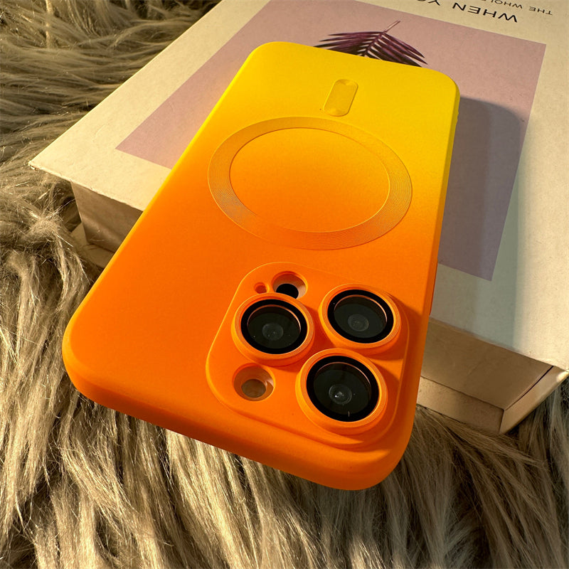 New Liquid Silicone Two-Color Gradient Magnetic with Lens Protector Case for iPhone