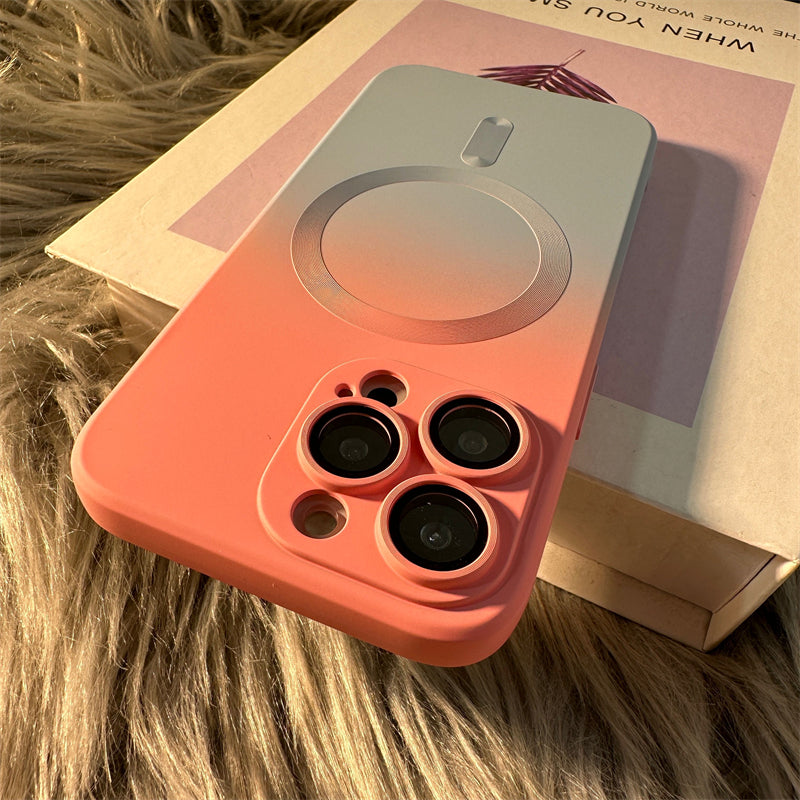 New Liquid Silicone Two-Color Gradient Magnetic with Lens Protector Case for iPhone