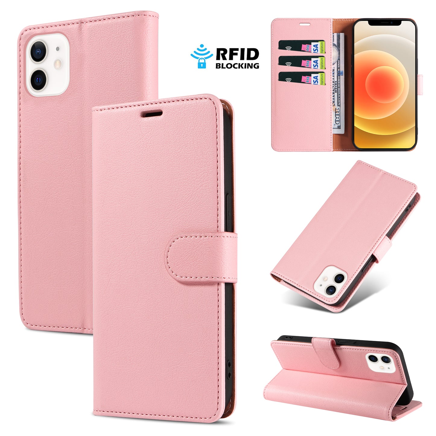 New RFID Blocking Card Holder Leather Phone Case for iPhone