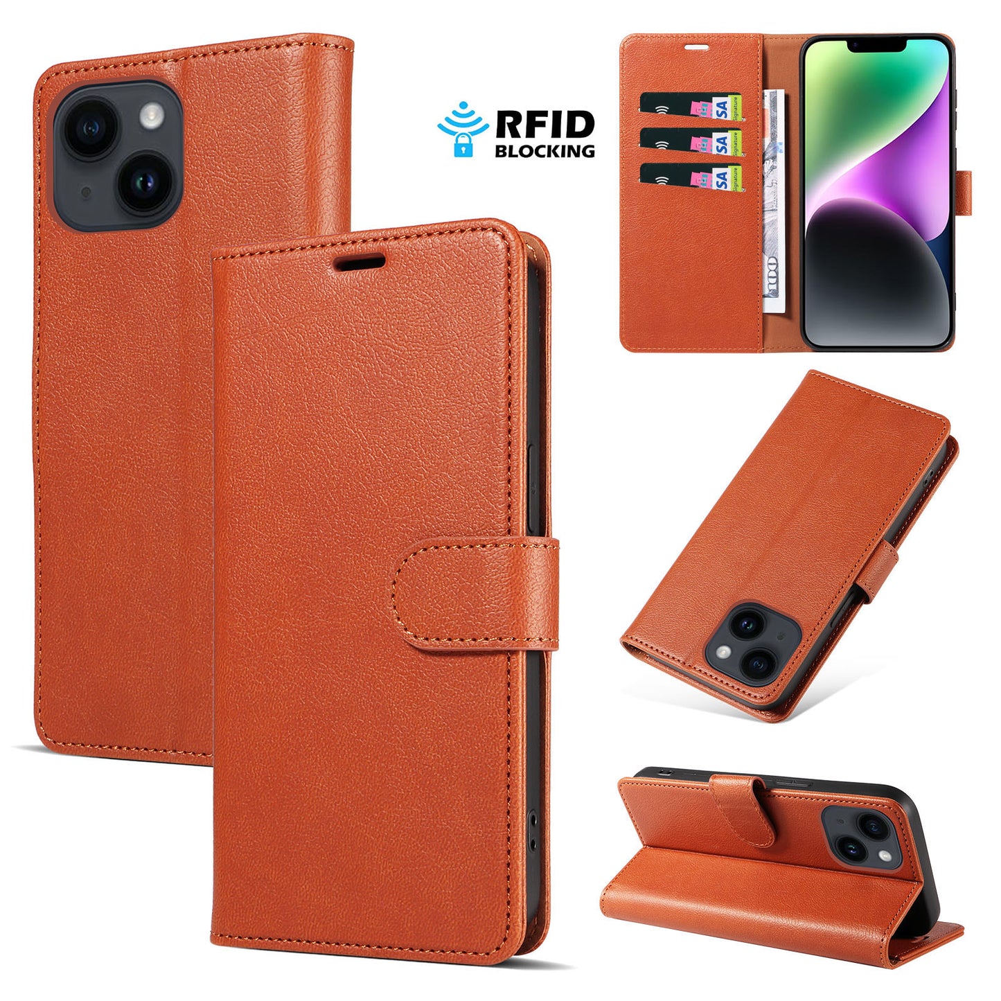 New RFID Blocking Card Holder Leather Phone Case for iPhone