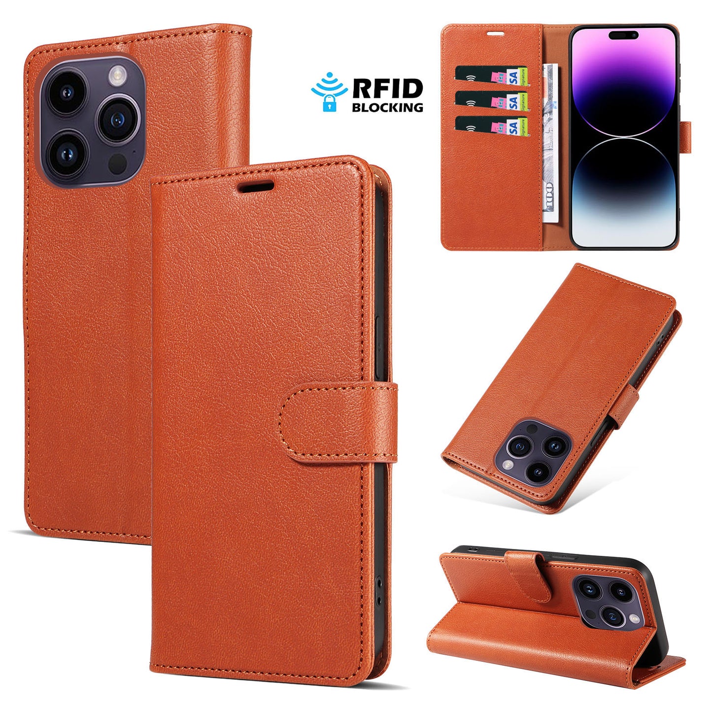 New RFID Blocking Card Holder Leather Phone Case for iPhone