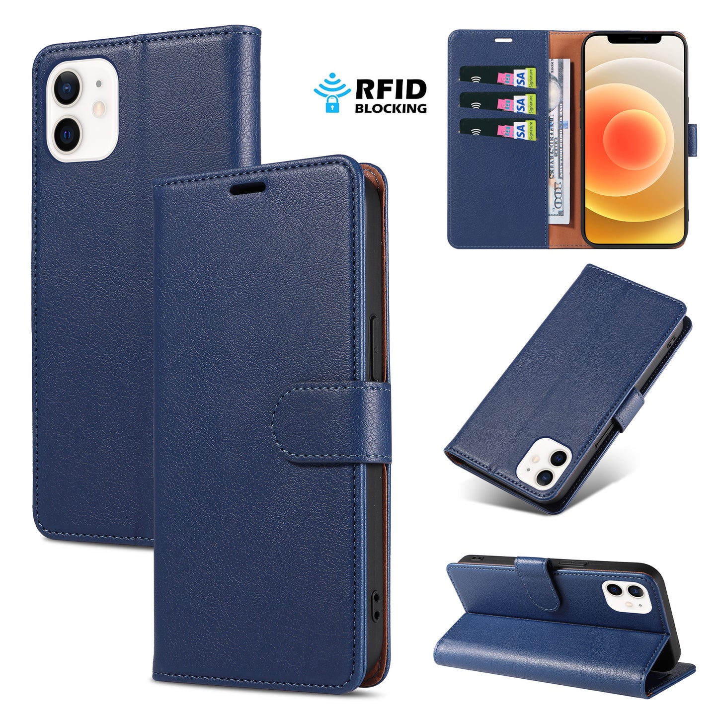 New RFID Blocking Card Holder Leather Phone Case for iPhone