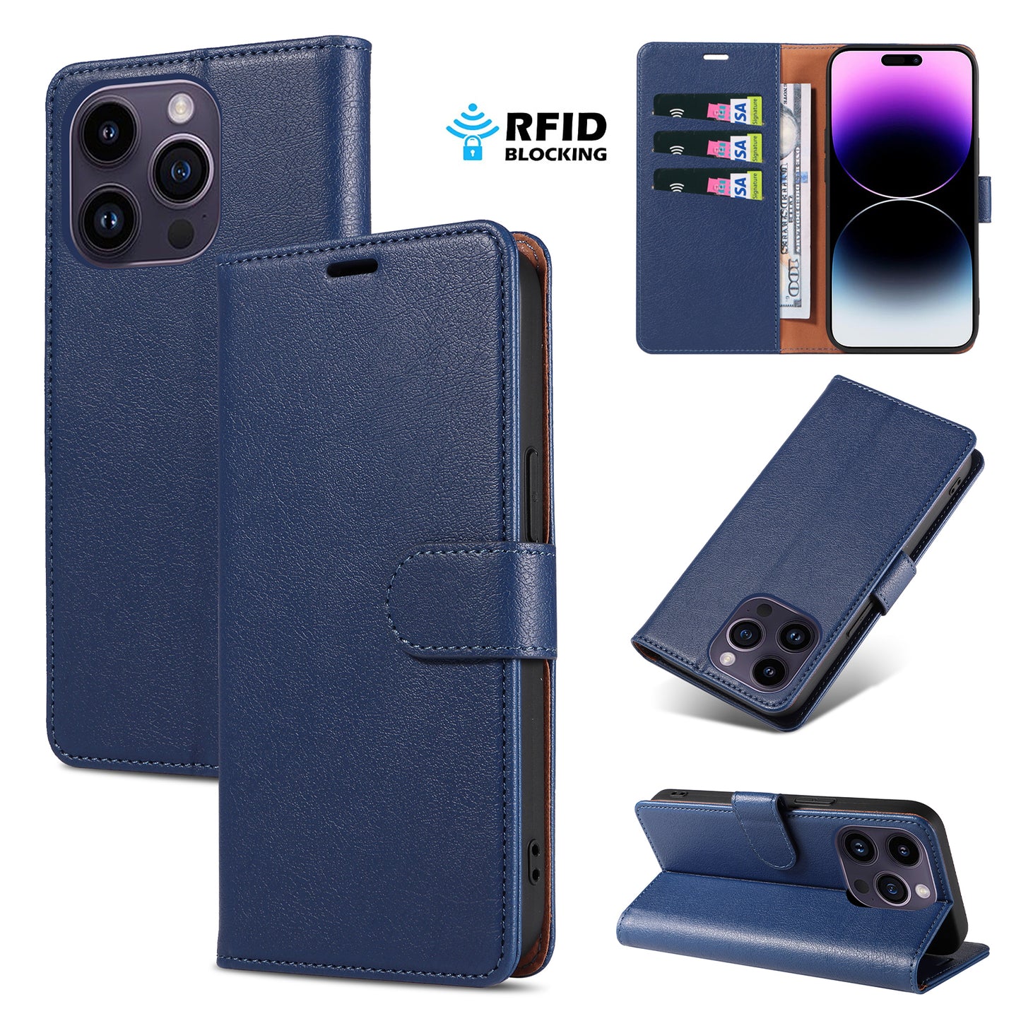 New RFID Blocking Card Holder Leather Phone Case for iPhone