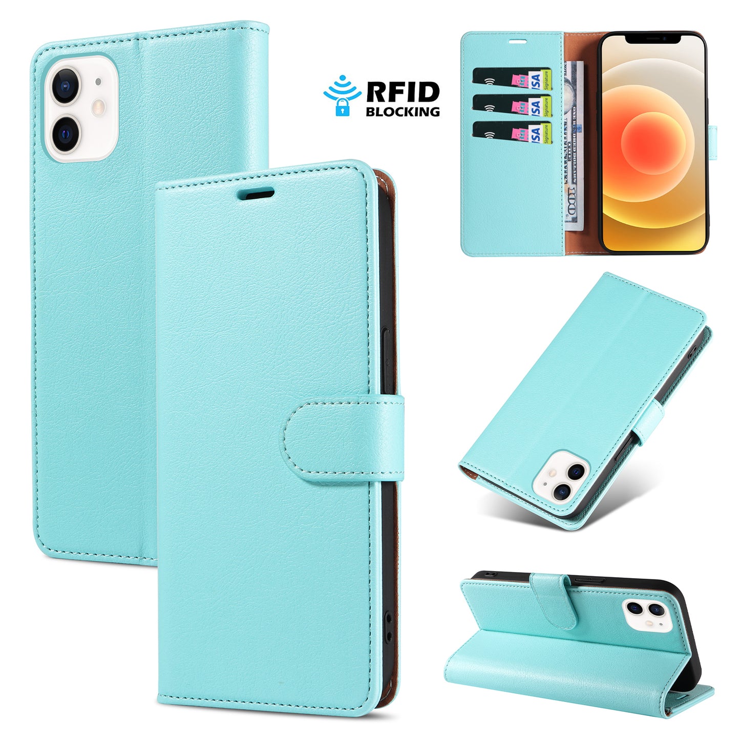 New RFID Blocking Card Holder Leather Phone Case for iPhone