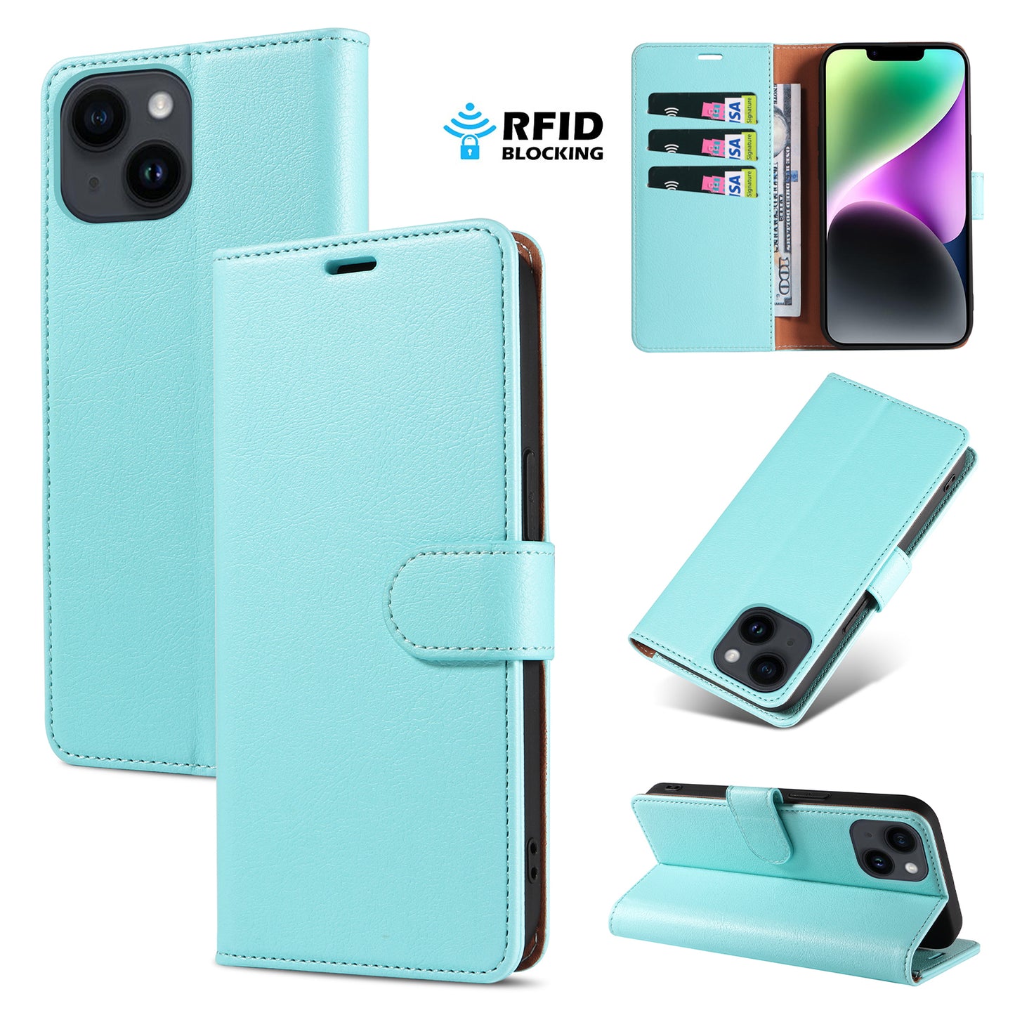 New RFID Blocking Card Holder Leather Phone Case for iPhone