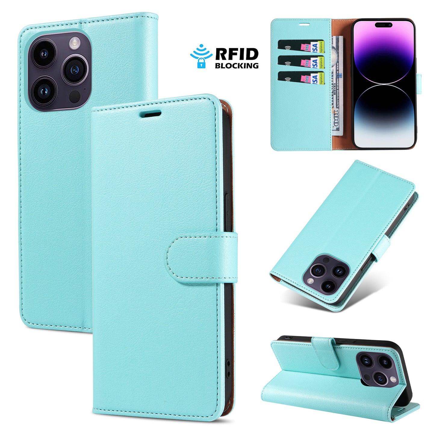 New RFID Blocking Card Holder Leather Phone Case for iPhone