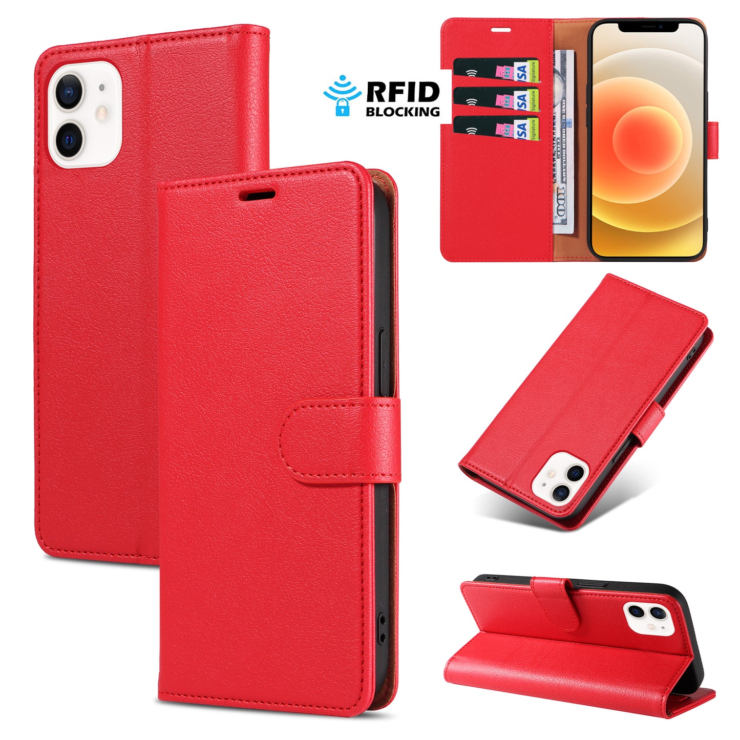 New RFID Blocking Card Holder Leather Phone Case for iPhone