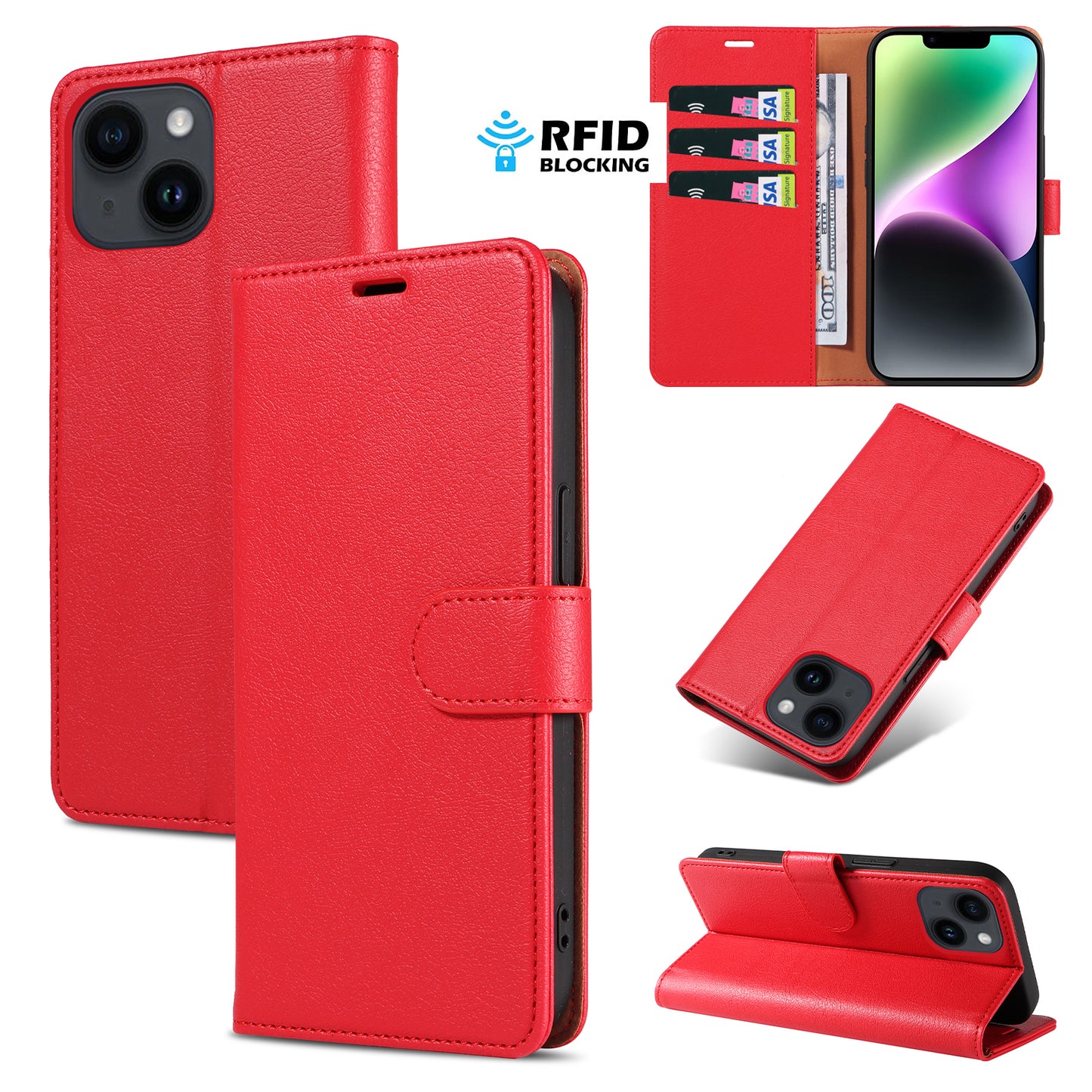 New RFID Blocking Card Holder Leather Phone Case for iPhone