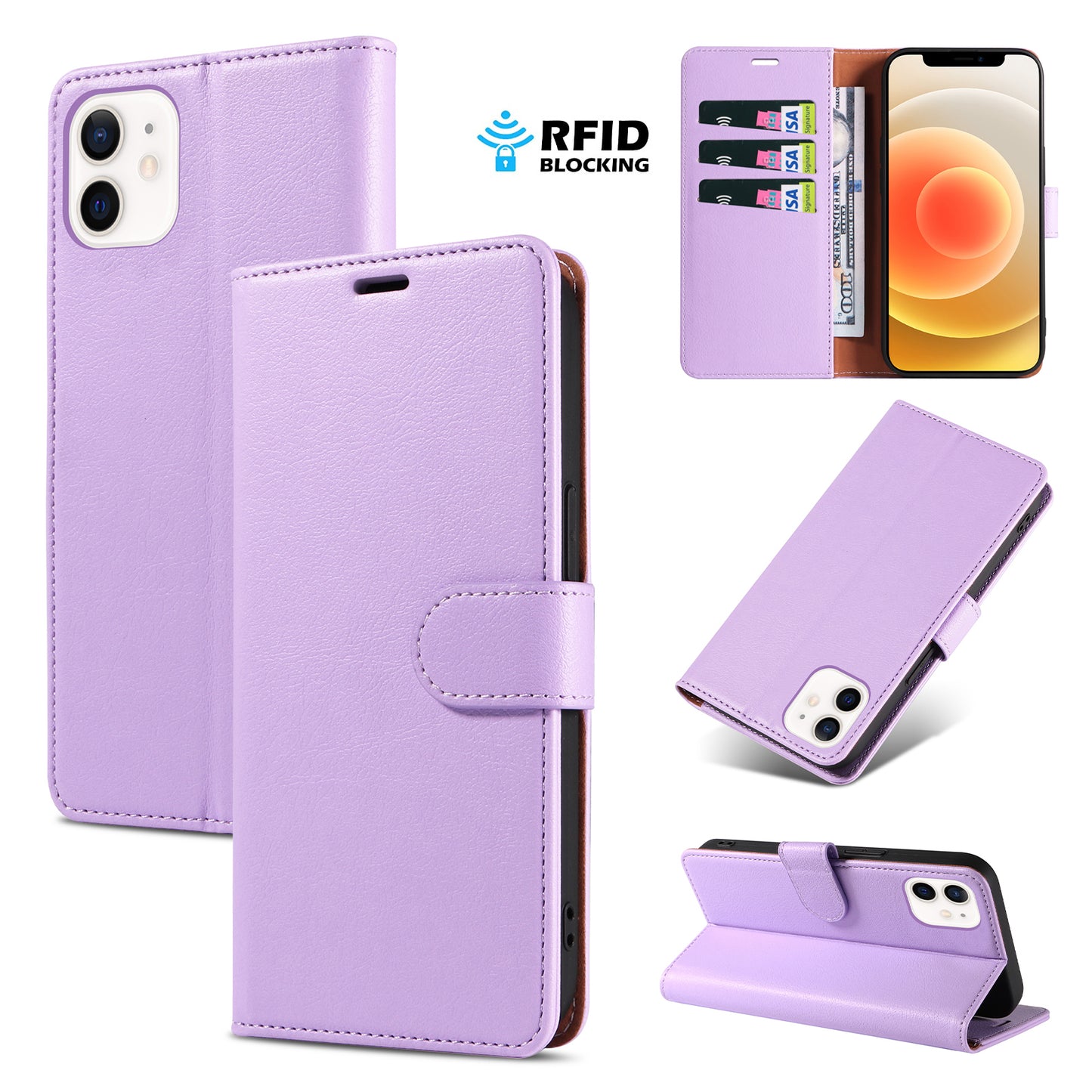 New RFID Blocking Card Holder Leather Phone Case for iPhone