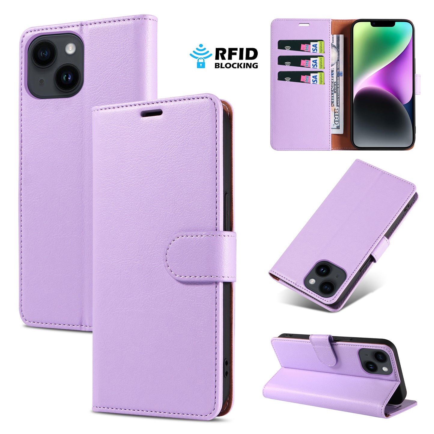 New RFID Blocking Card Holder Leather Phone Case for iPhone