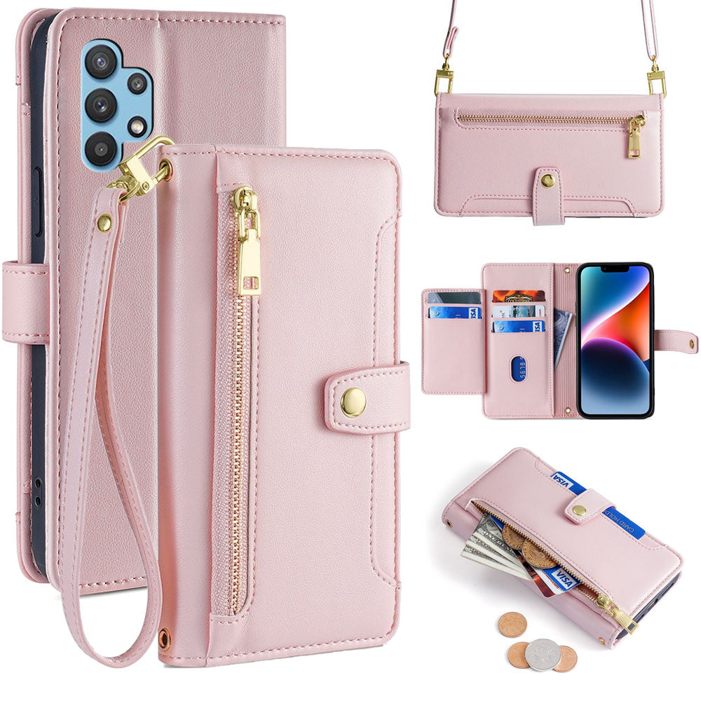 New Cross Body Zipper Wallet Leather Phone Case for Samsung