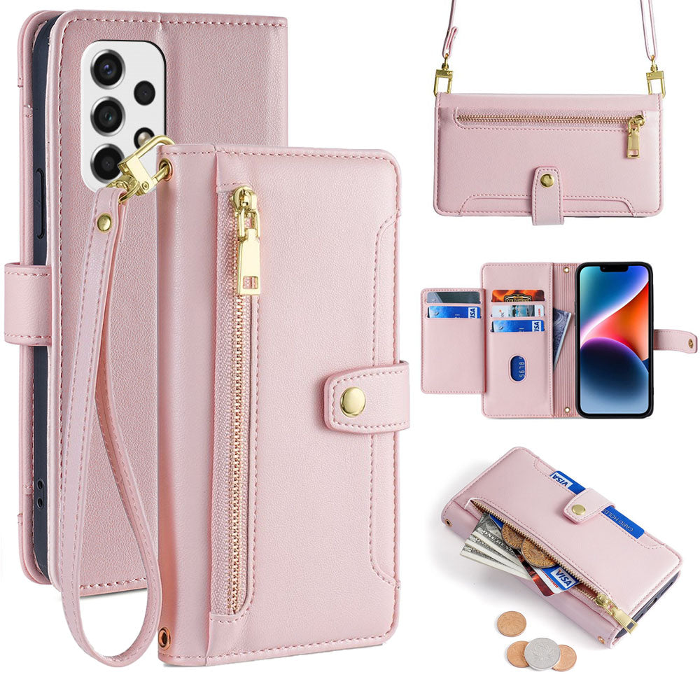 New Cross Body Zipper Wallet Leather Phone Case for Samsung