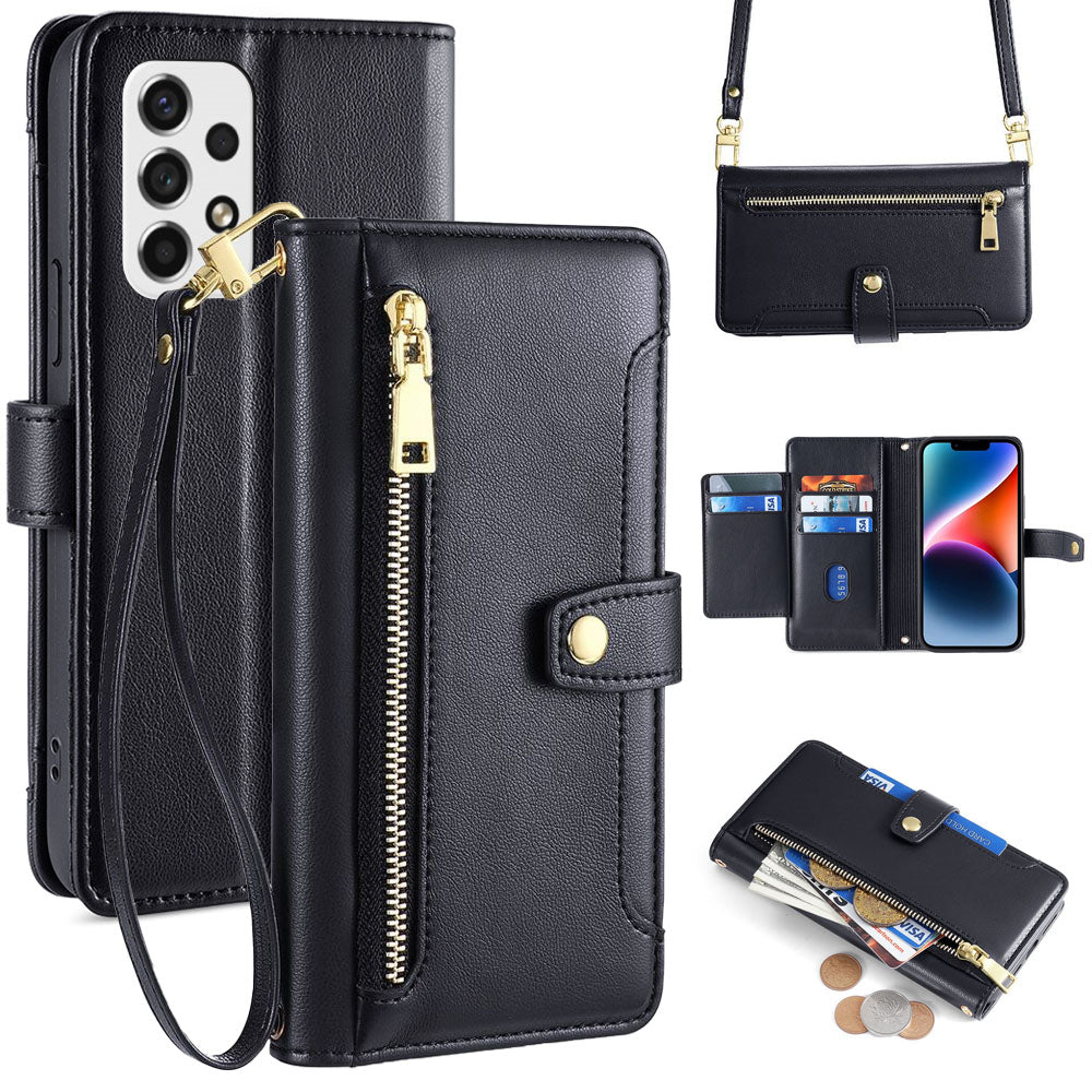 New Cross Body Zipper Wallet Leather Phone Case for Samsung