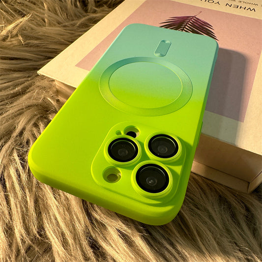 New Liquid Silicone Two-Color Gradient Magnetic with Lens Protector Case for iPhone
