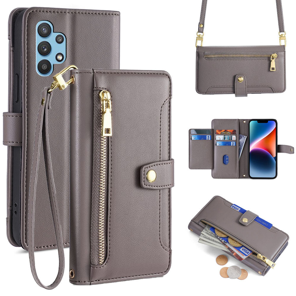 New Cross Body Zipper Wallet Leather Phone Case for Samsung