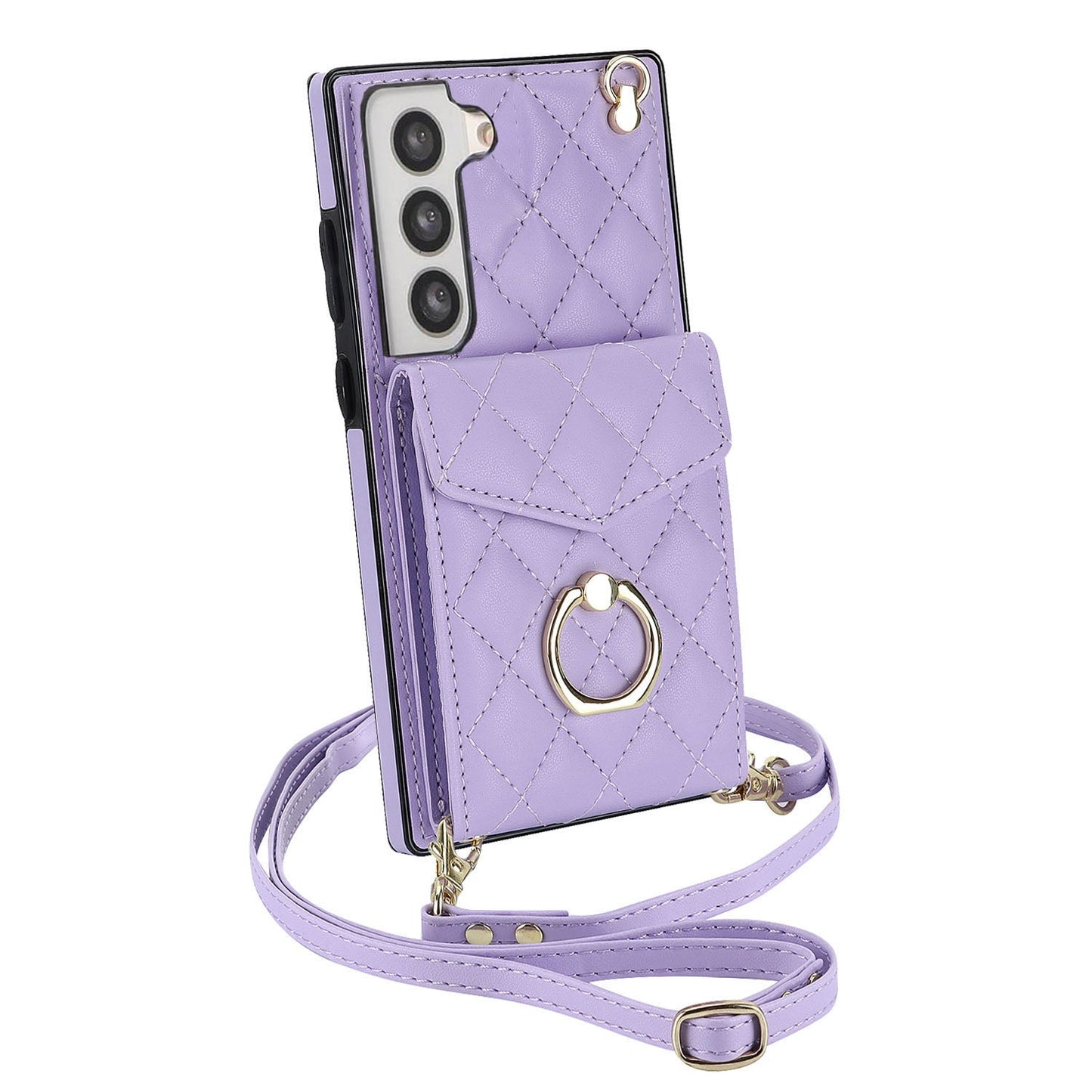 New RFID Blocking Card Wallet Leather with Long and Short Lanyard Phone Case for Samsung