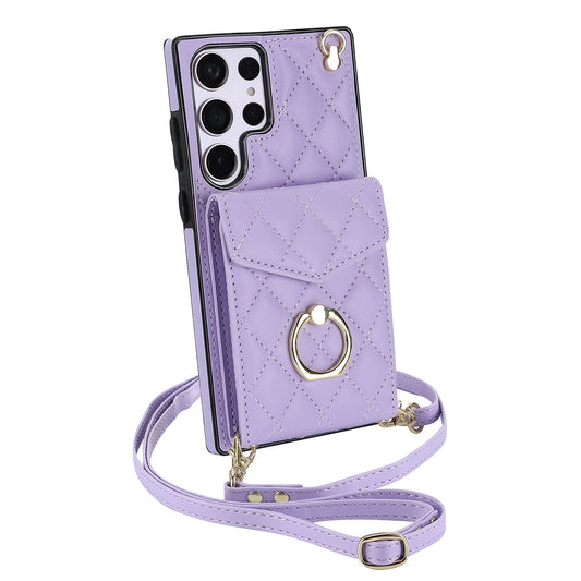 New RFID Blocking Card Wallet Leather with Long and Short Lanyard Phone Case for Samsung