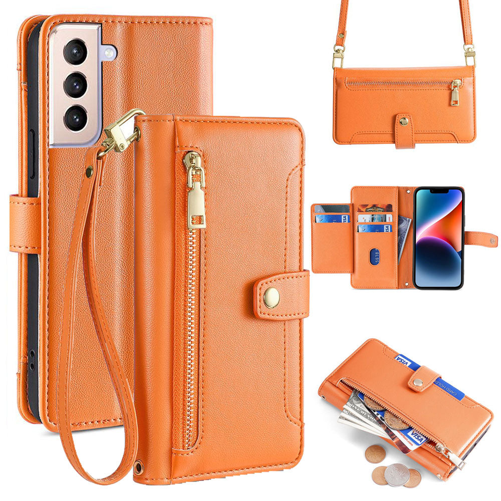 New Cross Body Zipper Wallet Leather Phone Case for Samsung