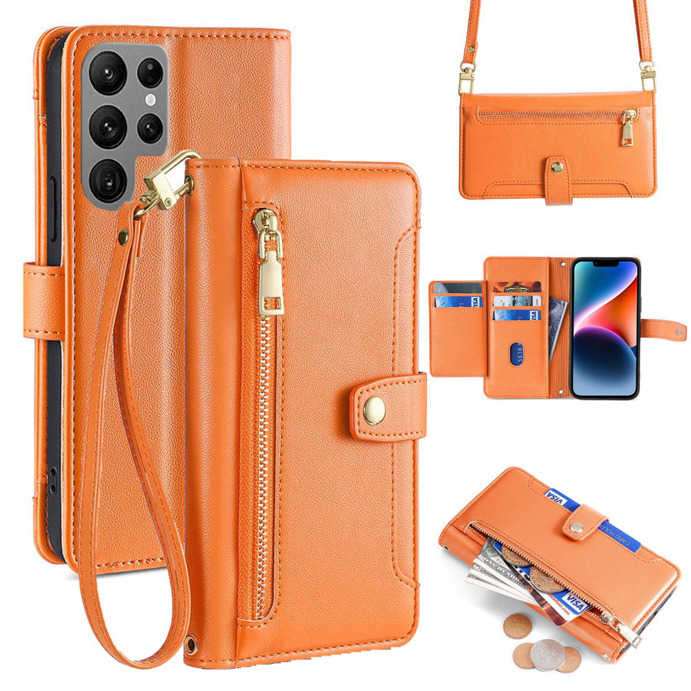 New Cross Body Zipper Wallet Leather Phone Case for Samsung