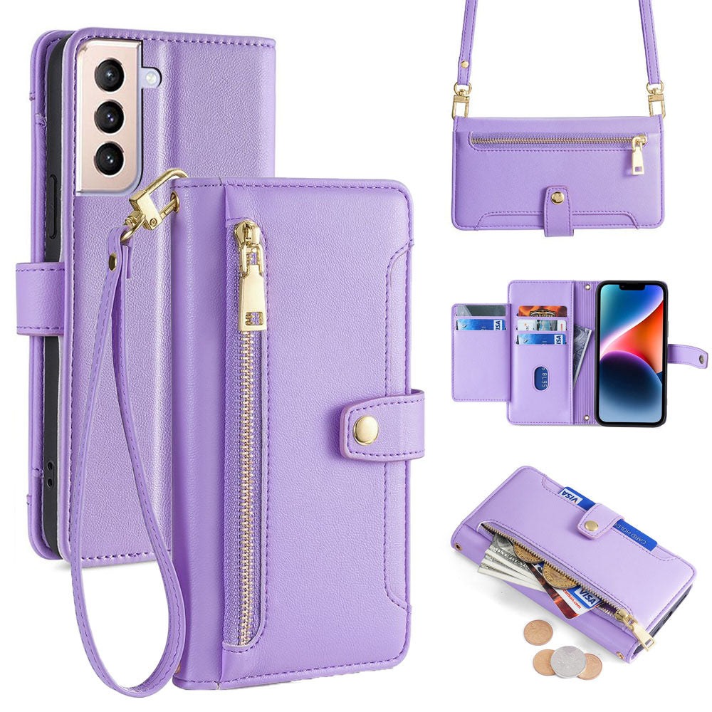 New Cross Body Zipper Wallet Leather Phone Case for Samsung