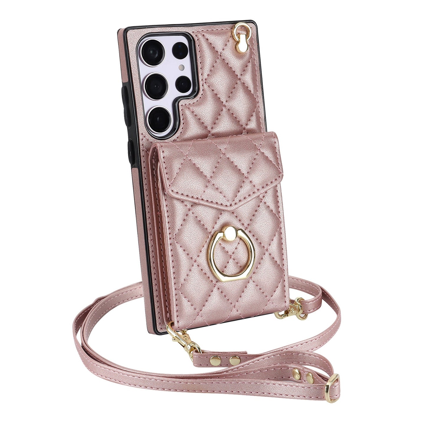 New RFID Blocking Card Wallet Leather with Long and Short Lanyard Phone Case for Samsung